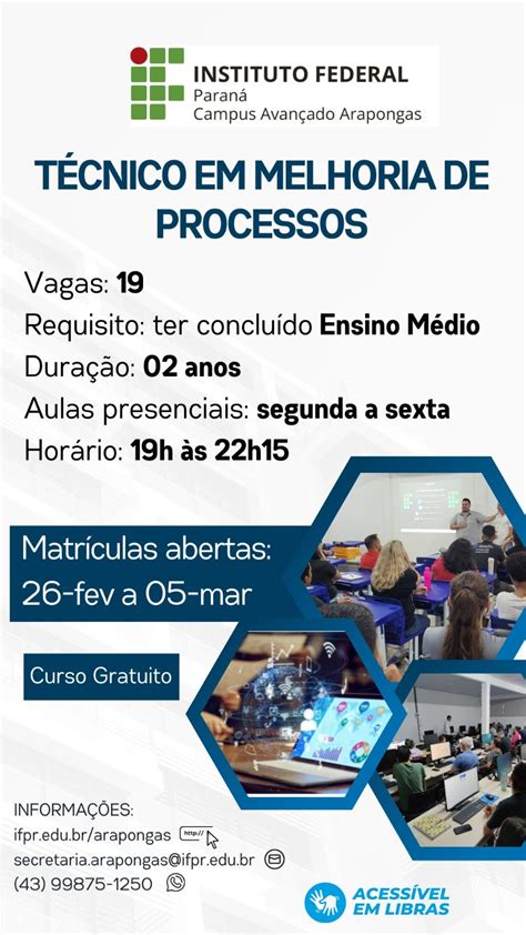 IFPR Arapongas abre inscrições para curso Técnico em Melhoria de