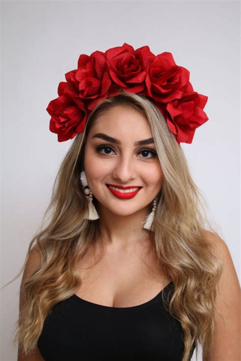 Red Rose Flower Crown Red Rose Headband Fiesta Rose Crown Etsy Rose