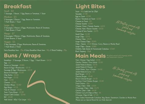 Menu at The Gallery Cafe, Immingham