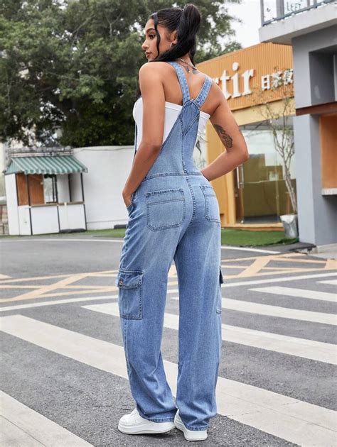 Shein Ezwear Macacões E Jardineiras Jeans Fashionáveis Para Mulheres Shein Pt