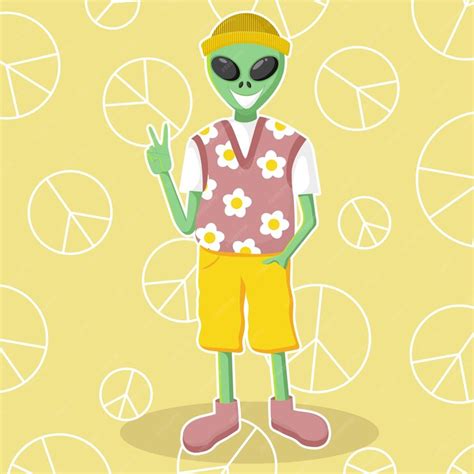 Premium Vector | Full length alien body Alien in cartoon style on yellow background Arrived in peace