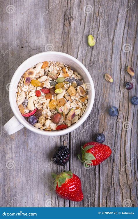 Muesli with fresh Fruits stock photo. Image of freshness - 67050120