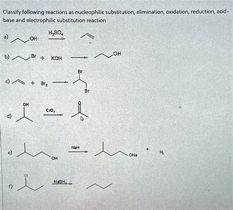 Solved Classify The Following Reactions As Nucleophilic Substitution Elimination Oxidation