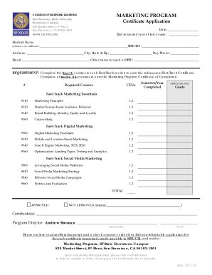 Fillable Online Cel Sfsu COLLEGE OF EXTENDED LEARNING MARKETING PROGRAM