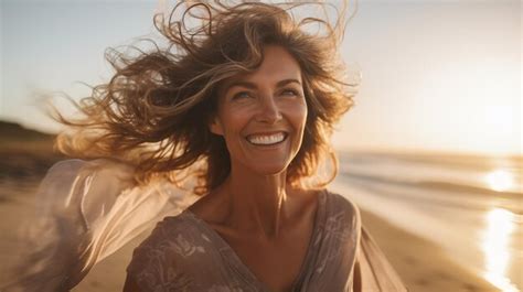 Premium Photo Radiant Woman Smiling On Sunny Beach