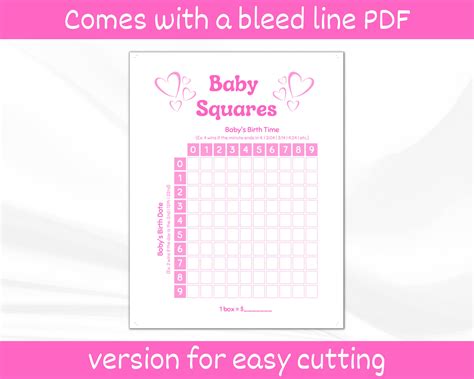 Baby Betting Squares Printable Due Date Calendar Baby Shower Games