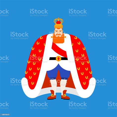 King Isolated Royal Persona Mantle And Crown Monarch Cartoon Hero Stock