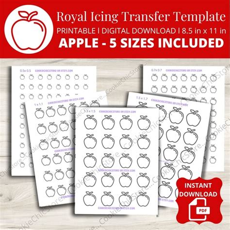 Apple Icing Template Apple Royal Icing Transfer Sheet Apple Etsy