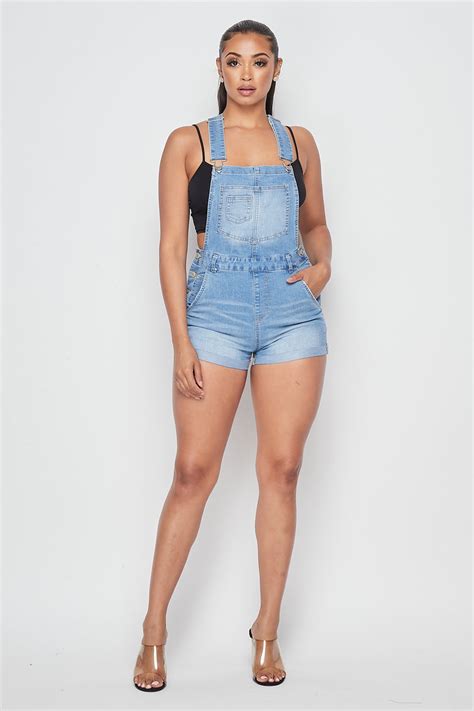 Cute Denim Short Overalls Light Wash