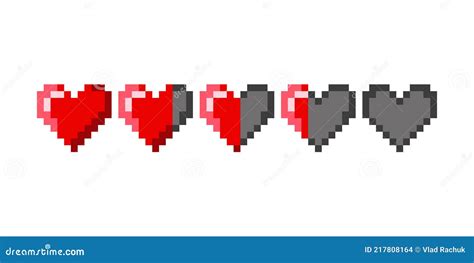 Pixel Game Life Bar Pixel Art 8 Bit Health Heart Bar Damage Level