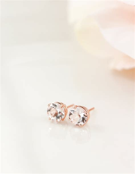 Rose Gold Baby Pink Morganite Studs Prong Set Round Morganite Etsy