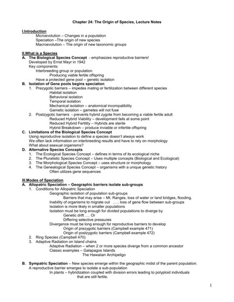 Chapter 24 The Origin Of Species Lecture Notes