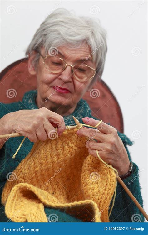 Old Woman Knitting Stock Image Image Of Grandmother 14052397