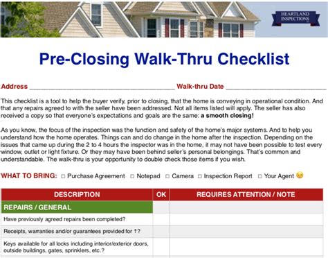 Final Walk Thru Checklist Before Closing Heartland Inspections