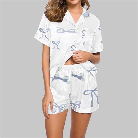 Amidoa Short Sleeve Women Pajama Sets Cute Print V-Neck Pajama Sets