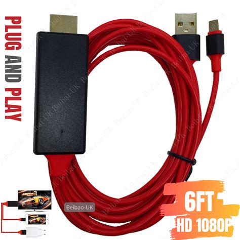 1080p Hdmi Mirroring Cable Phone To Tv Hdtv Av Adapter For Iphone 11 X 8 Ipad Ebay