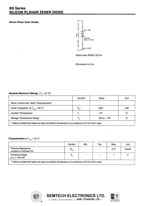 Bsc Datasheet Silicon Planar Zener Diode