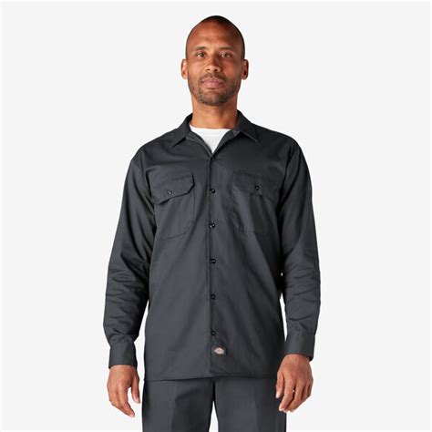 Long Sleeve Work Shirt Charcoal Gray Mens Shirts Dickies