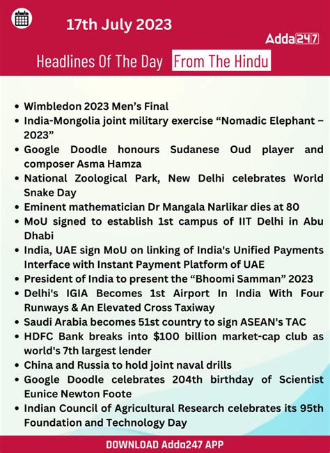 17th July 2023 Current Affairs And News Headlines Daily Gk Update