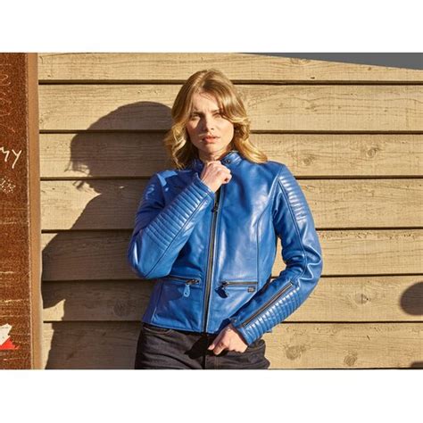 Blouson Segura Lady Curve Bleu Cuir Moto Vintage Femme