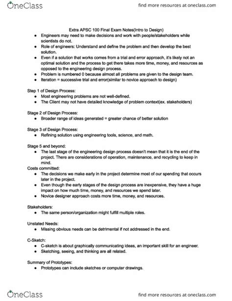 APSC 100 Quiz Supplementary APSC 100 Notes OneClass