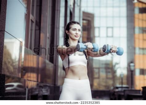 Sexy Fit Brunette Woman Pigtails Trains Stock Photo 2235352385