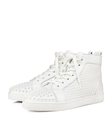 Mens Christian Louboutin White Lou Spikes Orlato High Top Sneakers