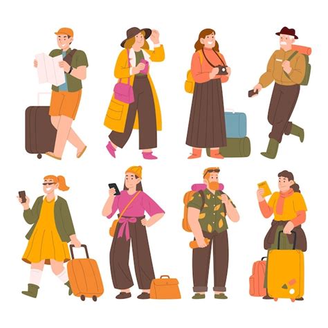 Ensemble De Personnages Touristiques Famille De Jeunes Couples