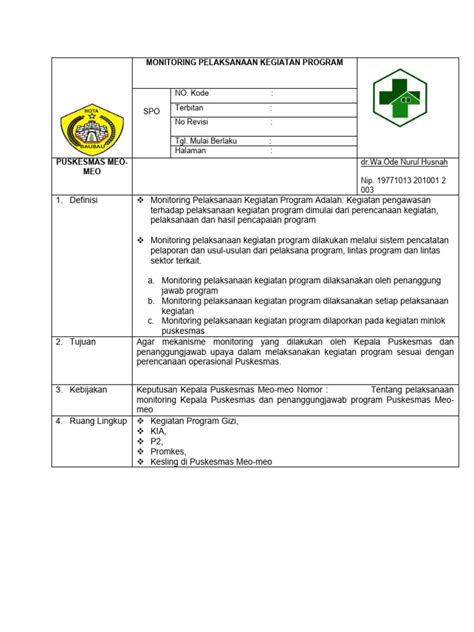 Sop Monitoring Pelaksanaan Kegiatan Program Pdf