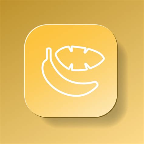 Banana Fruit Square Button White Outline Icon On Yellow Plate Healthy Nutrition Concept Flat