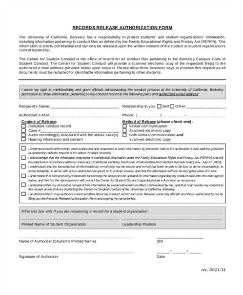 Free Release Authorization Forms In Pdf Ms Word Excel