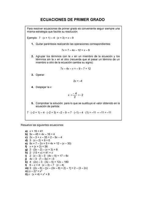 Ecuaciones Er Grado Ecuaciones De Primer Grado Resuelve Las