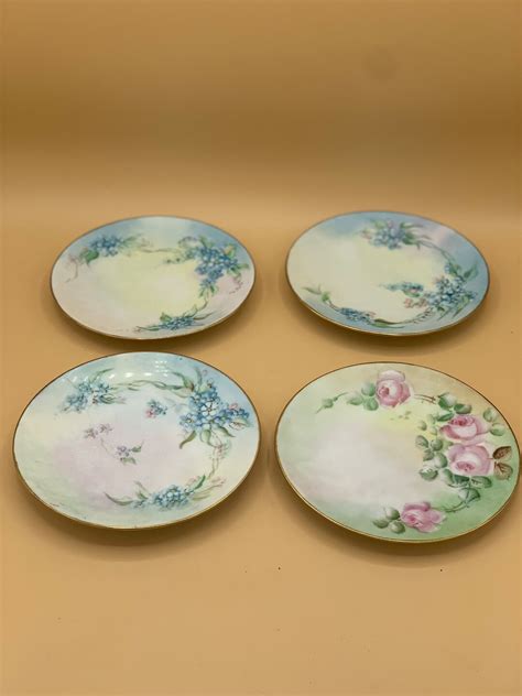 4 Vintage Silesia Hand Painted China Dessert Plates Beautiful Etsy