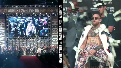 Floyd Mayweather Throws Cash On Stage Over Conor Mcgregor Espn Youtube