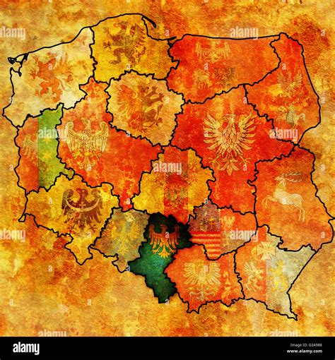 Upper Silesia Region On Administration Map Of Poland With Flags Of