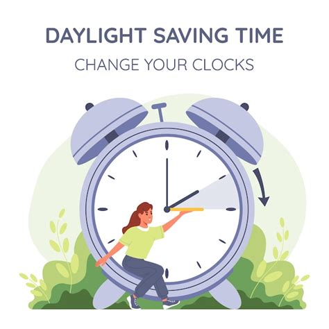 Premium Vector Daylight Saving Time Banner Woman Change He Hands Of