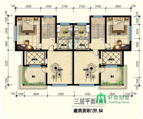 182x110m三层双拼自建房设计图双拼别墅设计图联排房屋设计 轩鼎房屋图纸