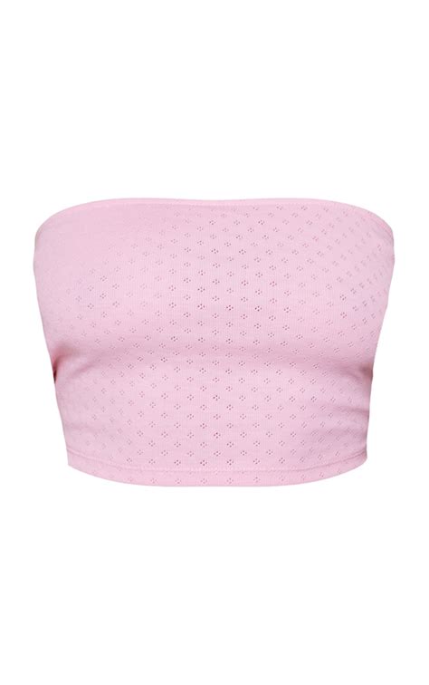 Pink Pointelle Bandeau Crop Top Tops Prettylittlething Aus