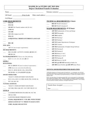 Fillable Online Major Ba In Studio Art Degree Checksheet Fax