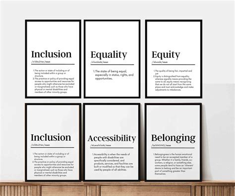 Minimalist Office Decor Diversity Definition Set Of 6 Equity Equality Inclusion Posters