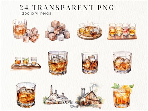 Bourbon Clipart, Whiskey Clip Art, Cut File, Cocktail Image, Watercolor ...