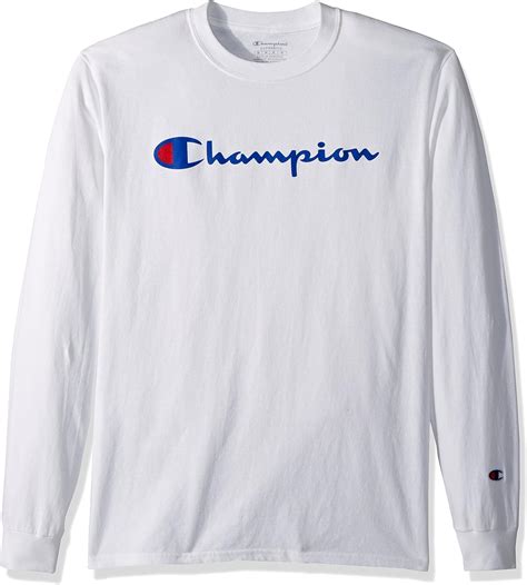 Champion Men S Classic Jersey Long Sleeve Script T Shirt White Med