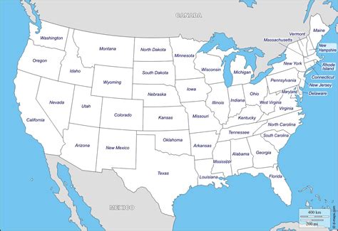 States of USA map - Blank map of the USA (Northern America - Americas)