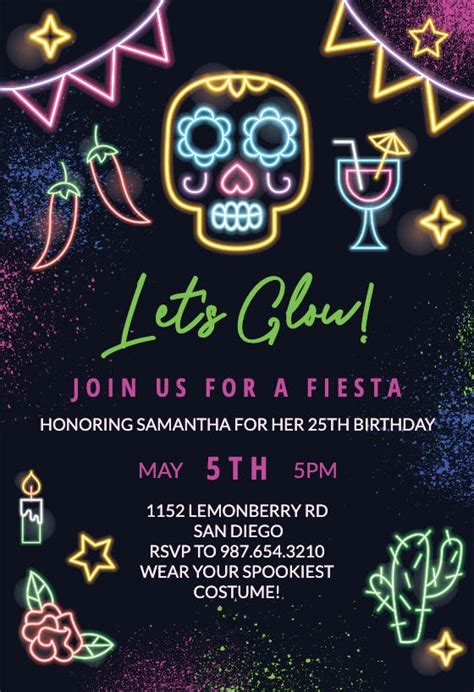 Neon Glow Birthday Invitation Template Free Greetings Island