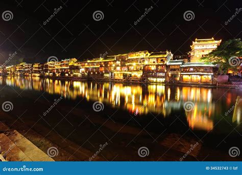 Night of Fenghuang Ancient Town Stock Image - Image of archery, city ...