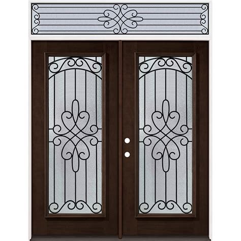 Full Lite Espresso Mahogany Prehung Wood Double Door Unit With Transom 299 Door Clearance Center