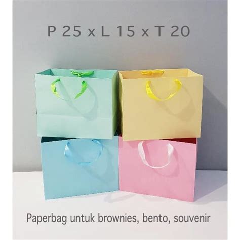 Jual Paper Bag Warna Pastel 25x15x20 Paperbag Polos Tali Pita Tas