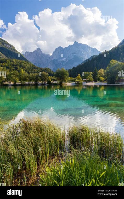 Lake Jasna Mountains Reflection Water Clouds Sky Kranjska Gora Slovenia