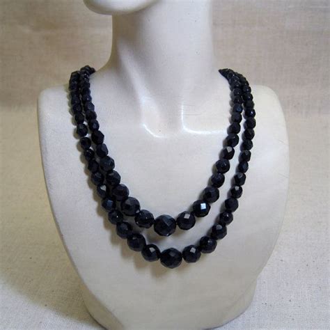 S Strand Faceted Black Glass Bead Necklace Etsy Beaded