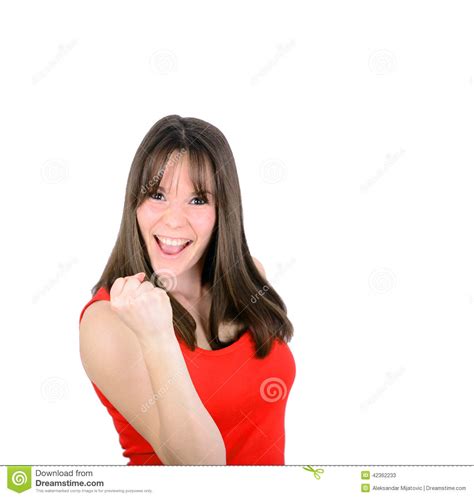 Excited Happy Success Young Woman With Fists Up Is Stock Image Image